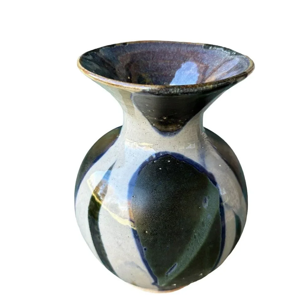Art Pottery Vase 8 Inch Clay Stoneware‎ Speckled Glaze Handmade Multi Signed USA